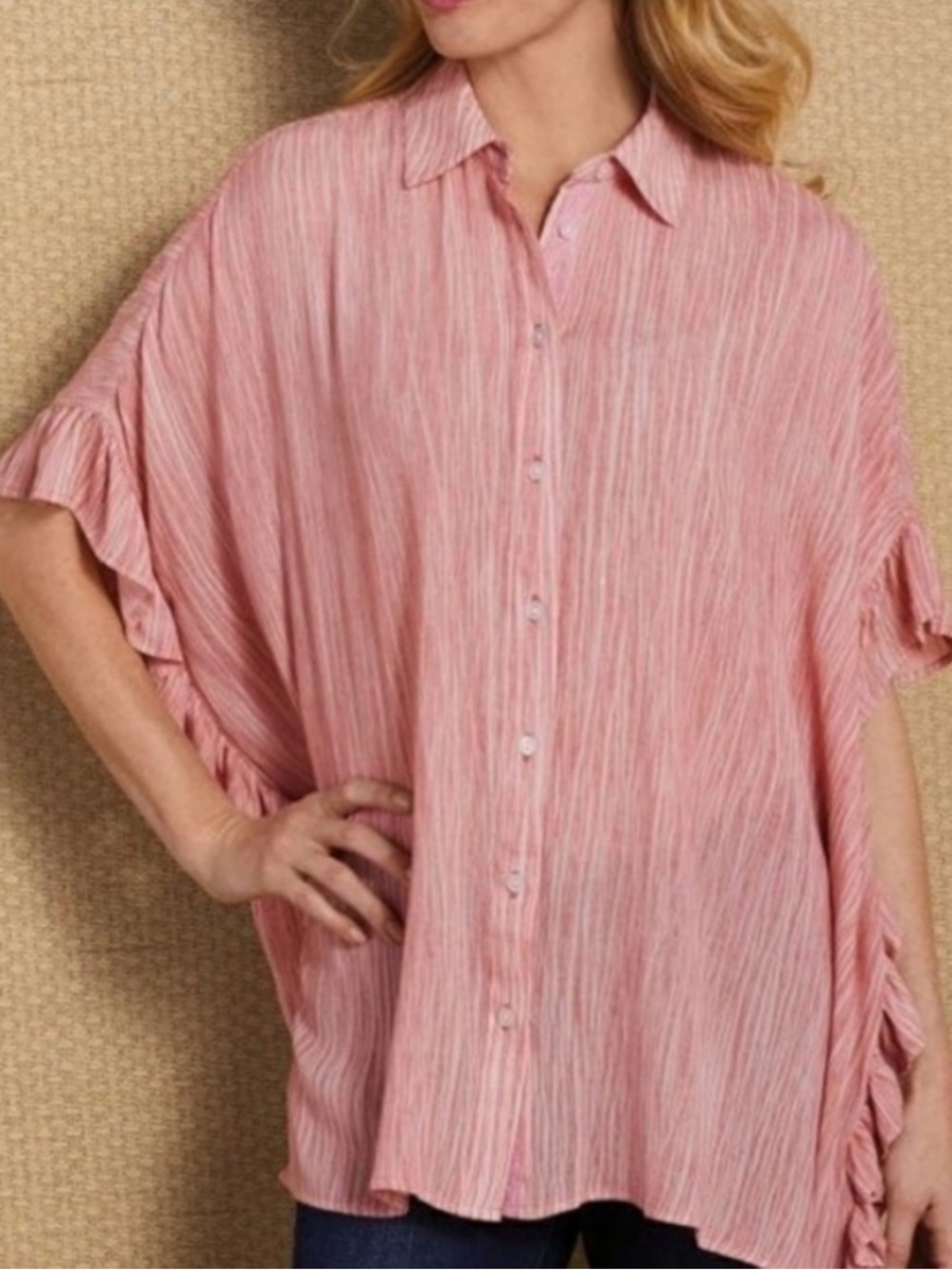 Soft Surroundings Lilou Ruffle Shirt Size Oversized Small
